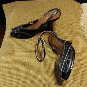 9 west ankle strap black heels